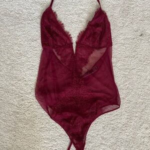Victoria's Secret Burgundy Sheer Mesh Bodysuit